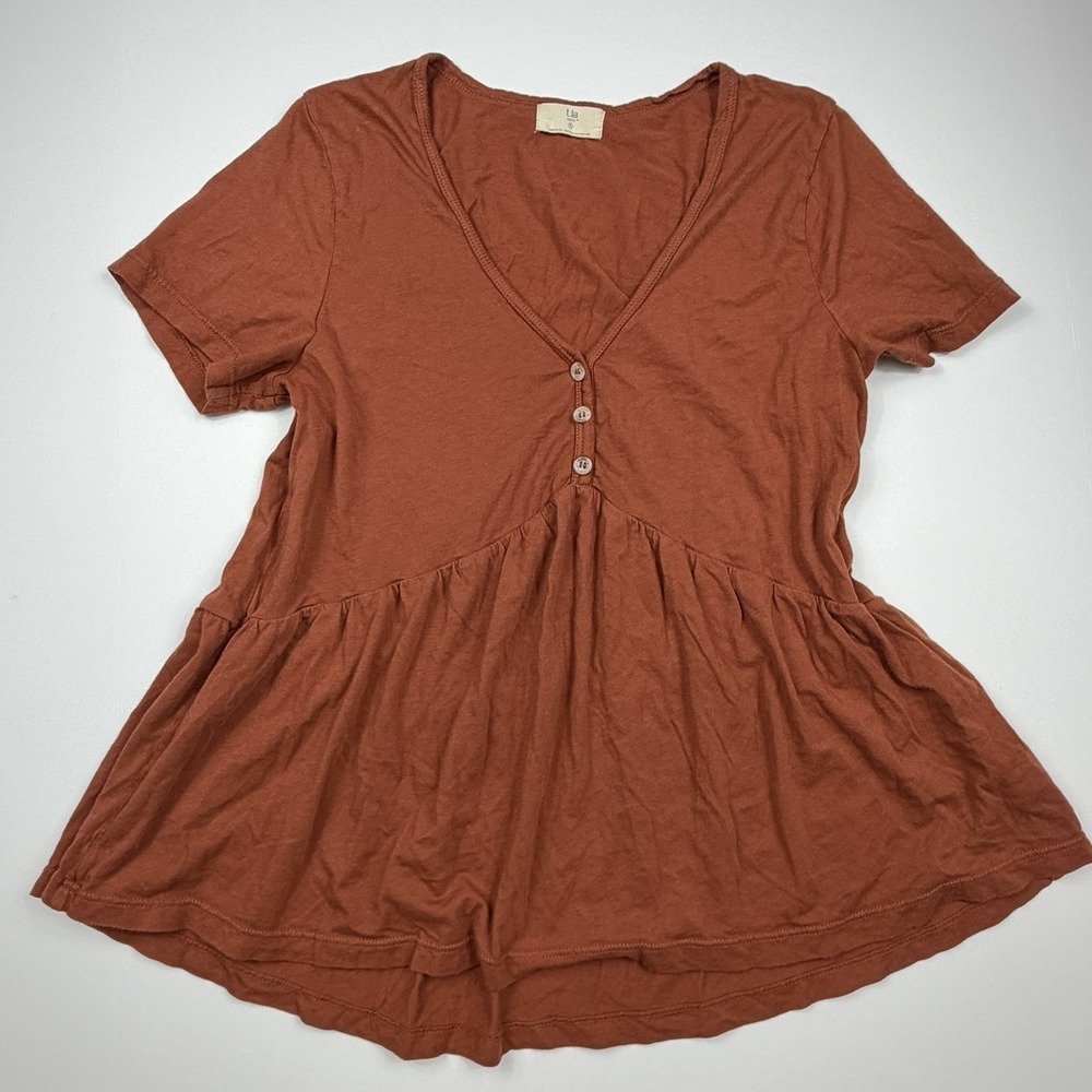 Anthropologie t.la Rust Orange Peplum Top Women's Small Cotton Modal - Picture 7 of 10